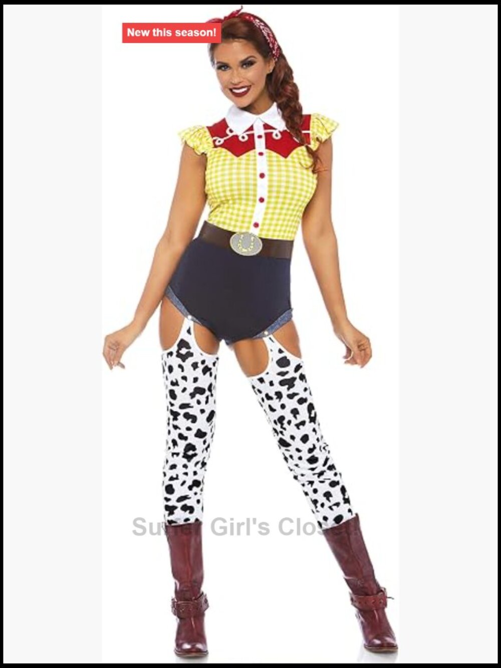 3-Piece Cowgirl Costume Romper Attached Leggings Belt Bandana